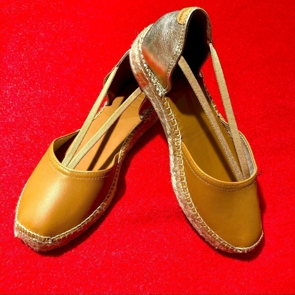 TONI PONS Sz 38 Erla-P Tan Gold Elastic Straps Slip  On Espadrilles NWOT